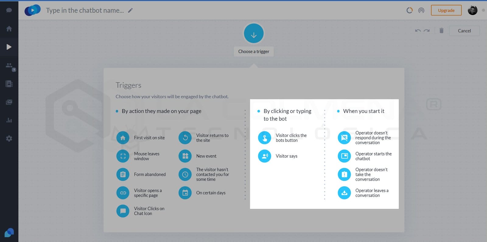 Nodos disparadores de chatbots de Tidio