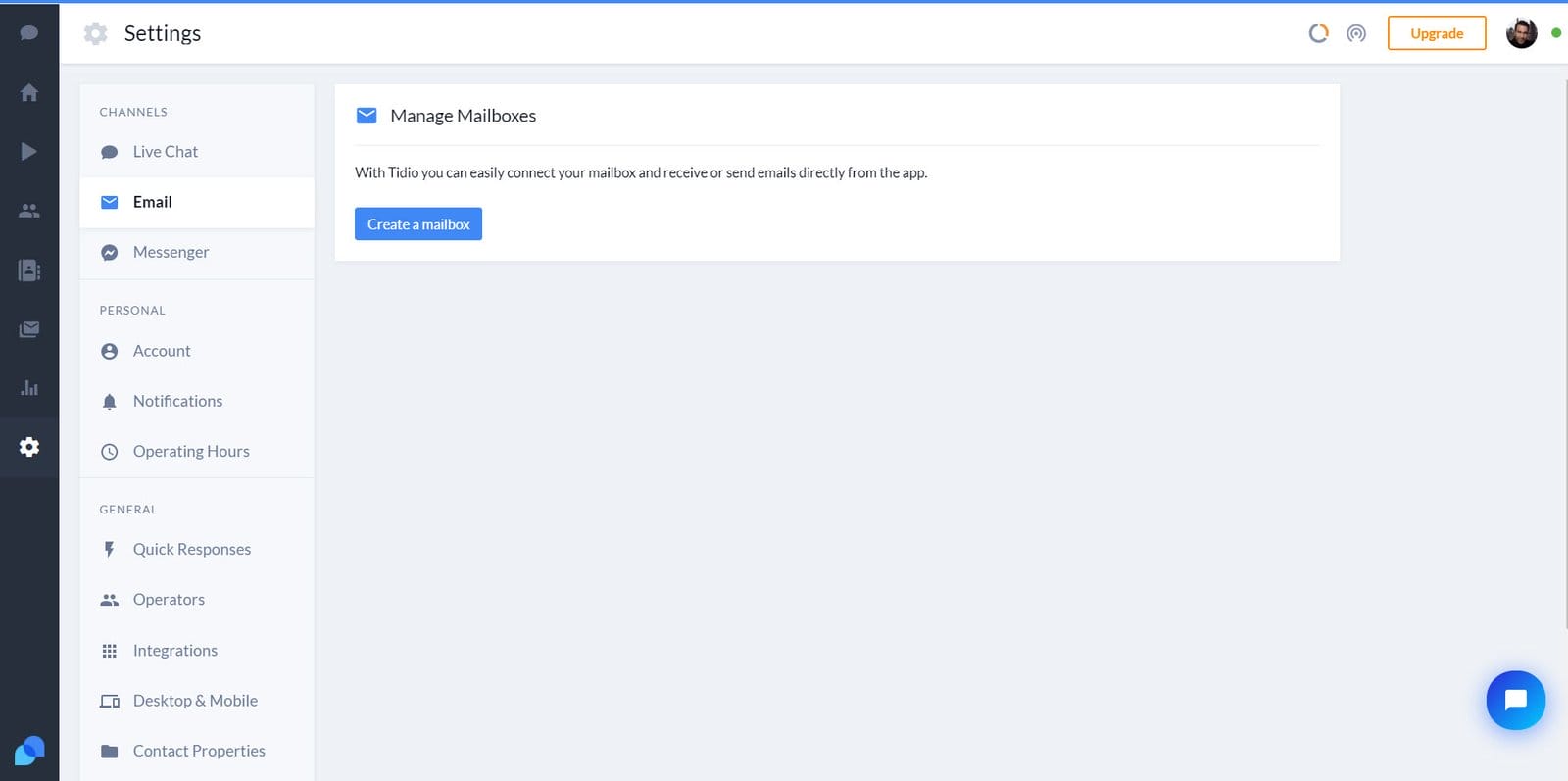 Pestaña setting Tidio