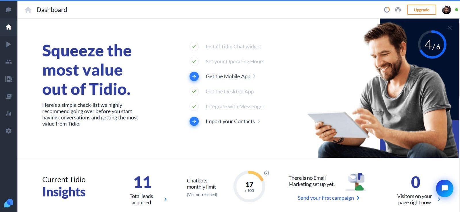 Tablero de mando de Tidio