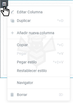 Context menu Elementor Column