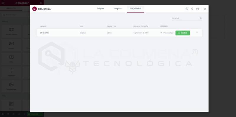 Plantillas de sección de Elementor