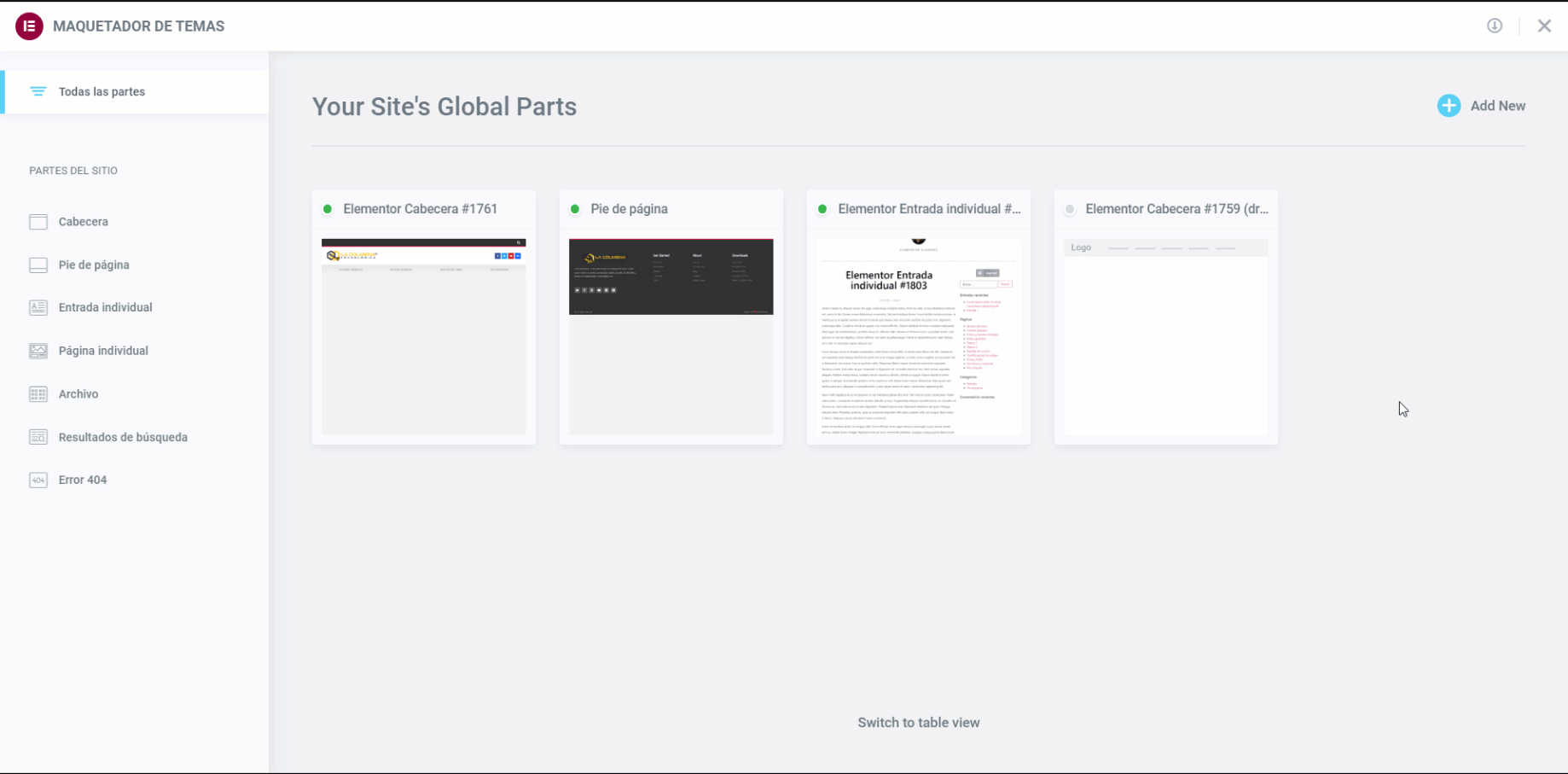 Adding new part with the Theme Layout Maker