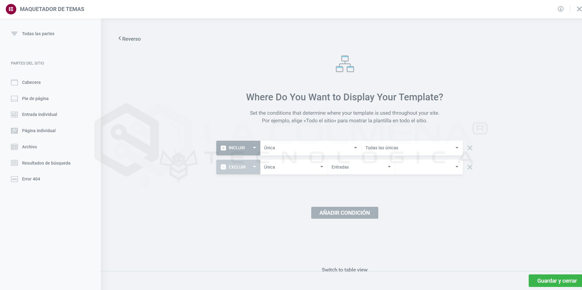 Display conditions for global templates in the Theme Designer
