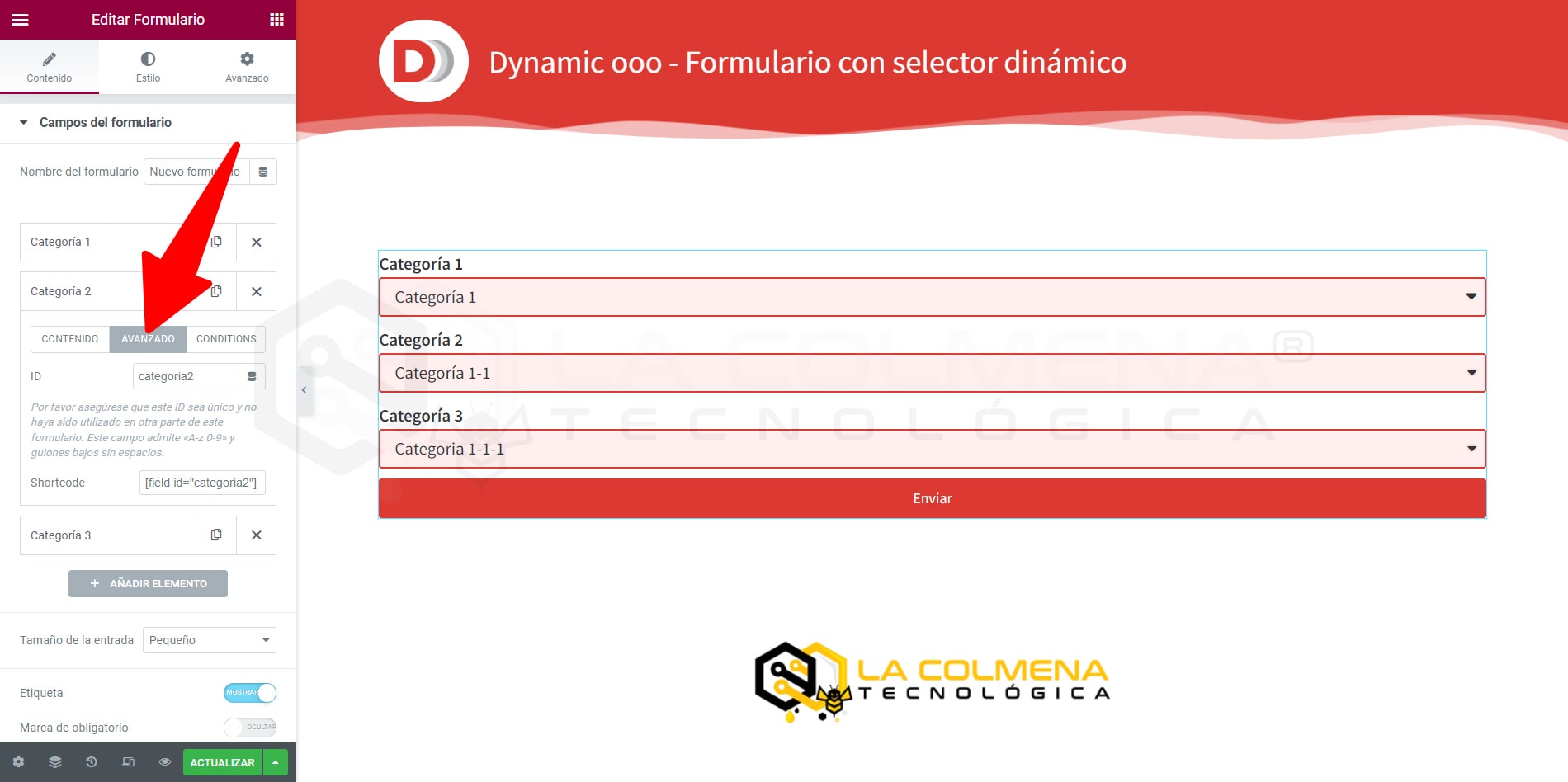 Form with dynamic selector that changes according to the value of another field with dynamic ooo